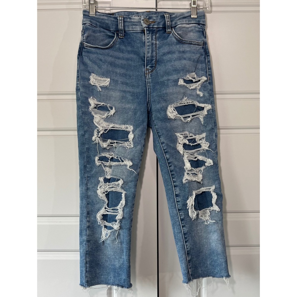 American Eagle Curvy Hi-Rise Jegging Distressed Ripped Jeans‎ Cropped Size 2